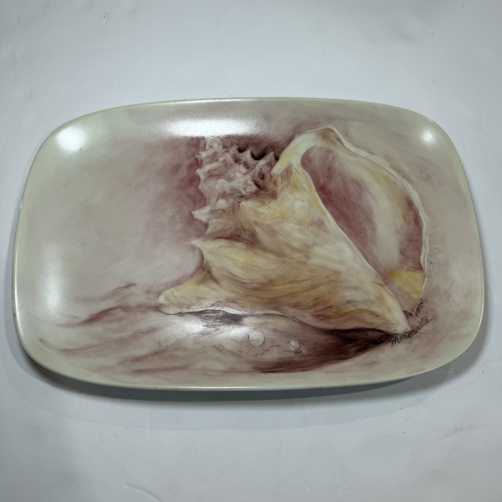 Studio Art Pottery 90s Seashell Plate Coastal Beach Decor Conch Shell Nautical